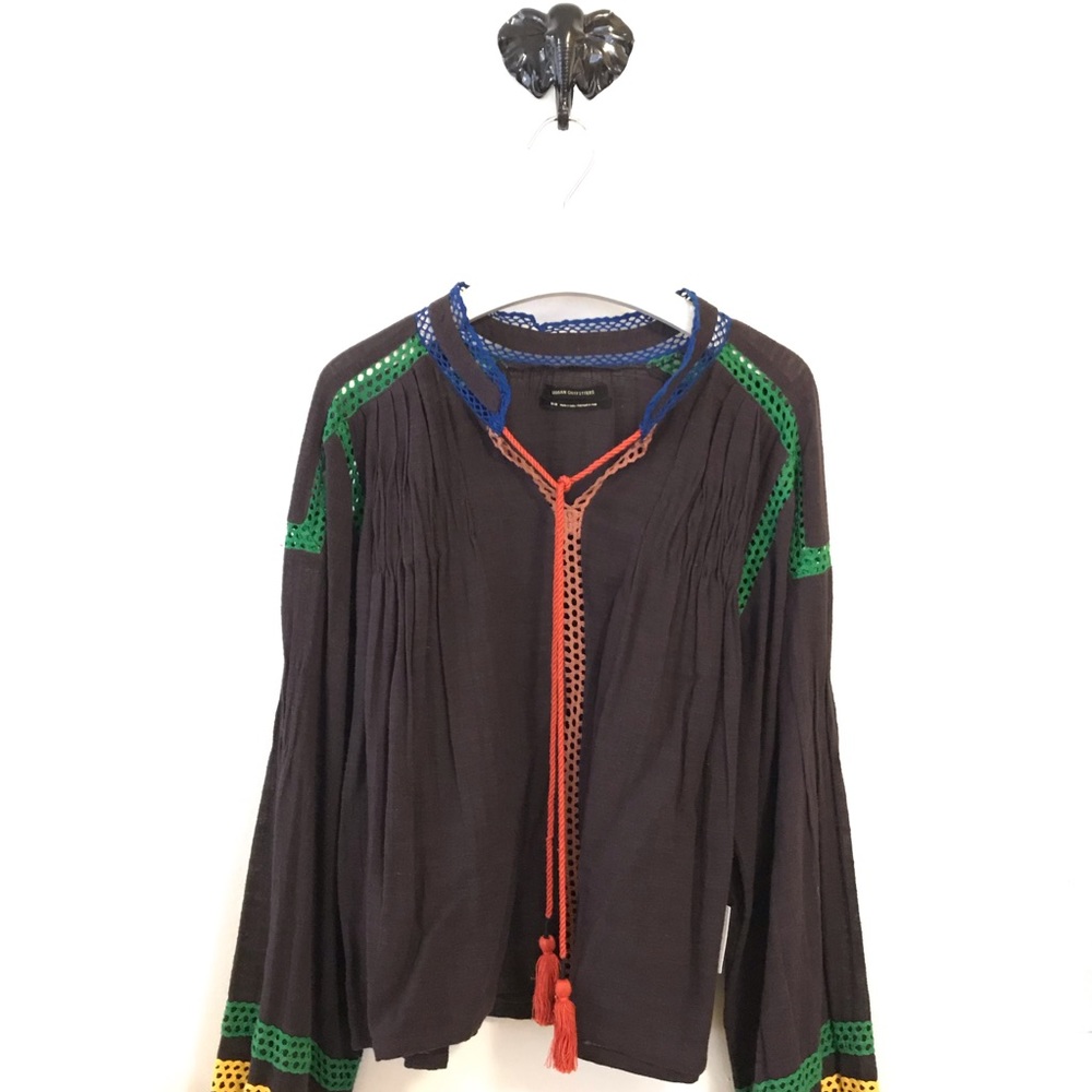 Urban Outfitters Peasant Top Blouse Tassel Medium - Picture 2 of 8